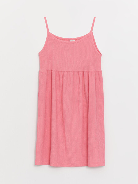 Pembe Kare Yaka Askılı Kız Çocuk Elbise-Pembe - 3