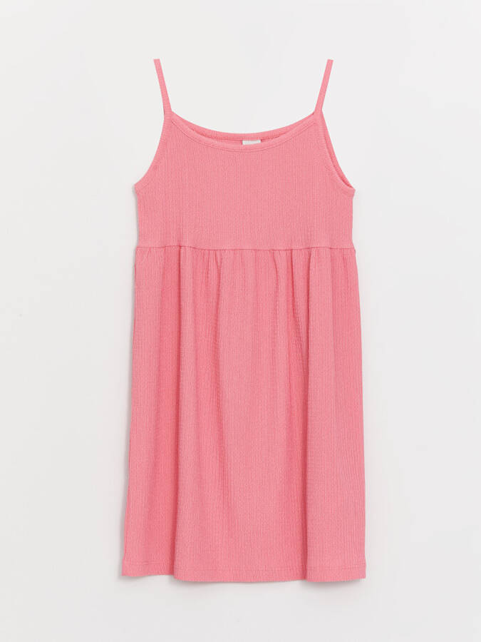 Pembe Kare Yaka Askılı Kız Çocuk Elbise-Pembe - 3