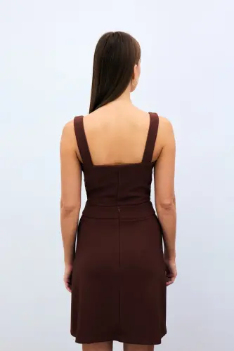 Kare Yaka Crop Bluz - Kahve - KAHVE - 5