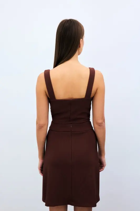 Kare Yaka Crop Bluz - Kahve - KAHVE - 5