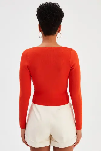 Kare Yaka Triko - Yanık Oranj-YANIK ORANJ - 6