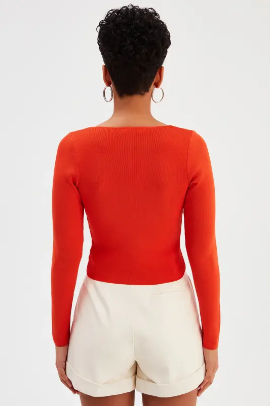 Kare Yaka Triko - Yanık Oranj-YANIK ORANJ - 6