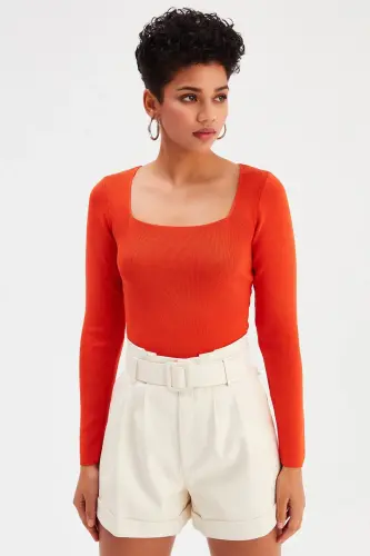 Kare Yaka Triko - Yanık Oranj-YANIK ORANJ - SATEEN (1)
