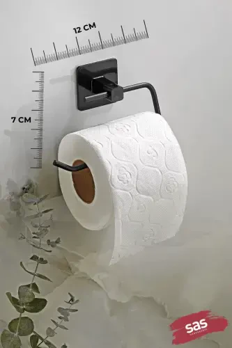 Kare Yapışkanlı Açık Tuvalet Kağıtlığı, WC Kağıtlık Tutucu Siyah KS-001 - 3