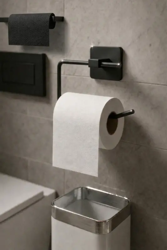 Kare Yapışkanlı Açık Tuvalet Kağıtlığı, WC Kağıtlık Tutucu Siyah KS-001 - Siyah - 5
