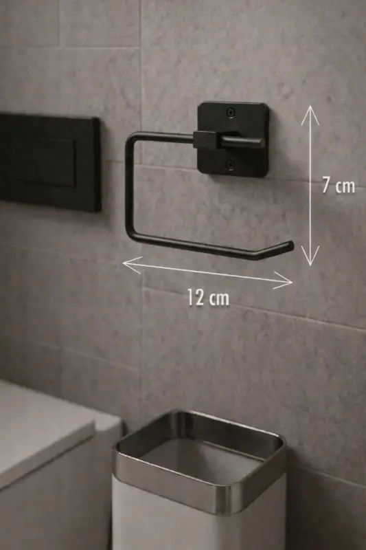 Kare Yapışkanlı Açık Tuvalet Kağıtlığı, WC Kağıtlık Tutucu Siyah KS-001 - Siyah - 7