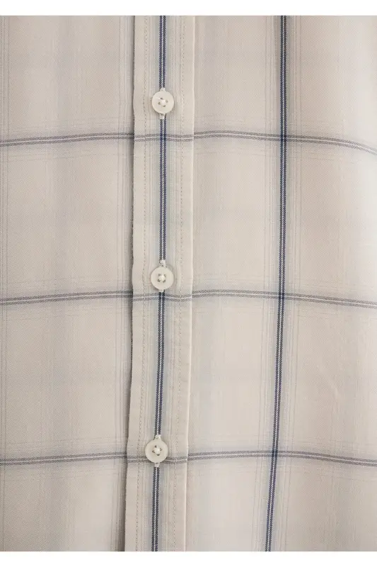 Kareli Ekru Tencel Tm Liyosel Ko'ylak Slim Fit / Da - 6
