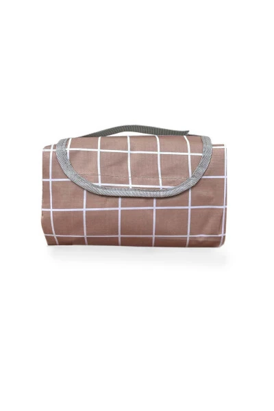 Kareli Suya Dayanıklı Piknik Plaj Kamp Örtüsü 150x200 cm. 4-6 Kişilik-Kahverengi - Modazone