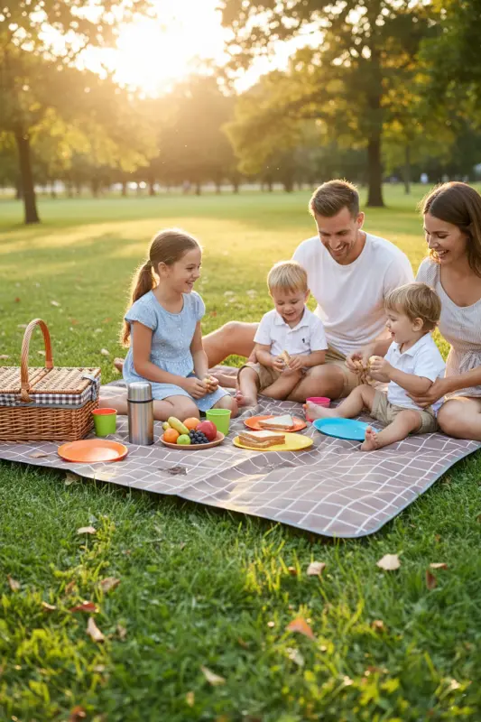 Kareli Suya Dayanıklı Piknik Plaj Kamp Örtüsü 150x200 cm. 4-6 Kişilik-Kahverengi - VALOA