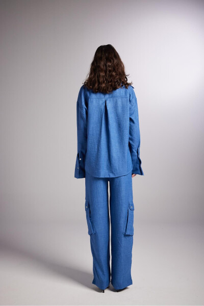 Карго брюки с карманами на резинке Julia, синие - 5