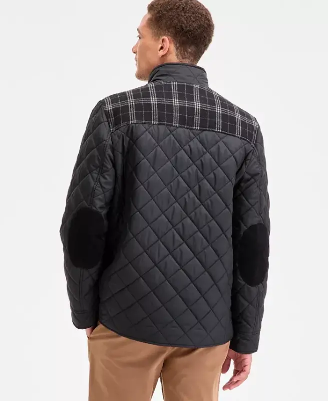 Men's Mixed Media Quilted Jacket - Black - 2