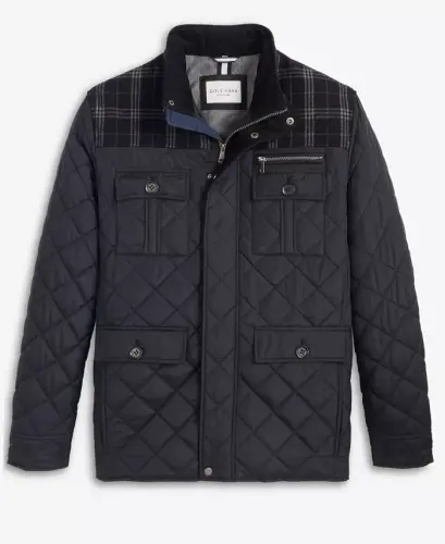 Men's Mixed Media Quilted Jacket - Black - 3