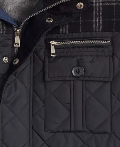 Men's Mixed Media Quilted Jacket - Black - 4