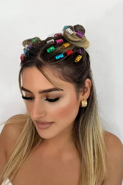 Karışık Renk Saç Küpesi (30Adet) - 14