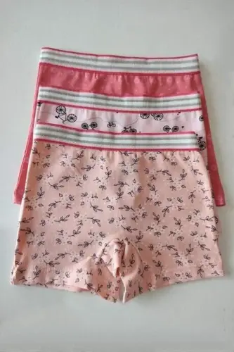 Karışık Renkli Kız Çocuk Desenli Boxer 3'lü Paket Pamuklu Likralı - 1