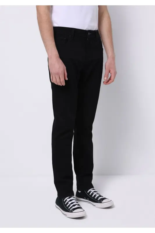 Straight Fit Düşük Bel Düz Paça Erkek Siyah Jean Pantolon - q1v1_DN06270 - 4
