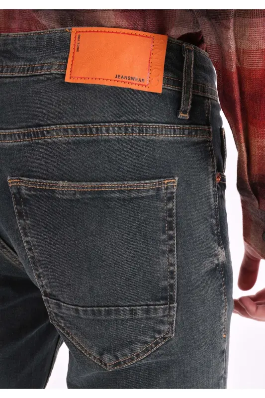 Straight Fit Düşük Bel Düz Paça Erkek Yeşil Jean Denim Pantolon - Green Wash - 6