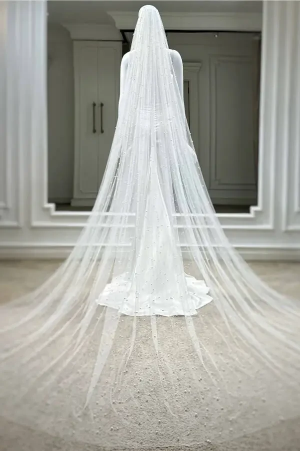 Karl Pearl Embroidered Long Dream Tulle Veil - 40