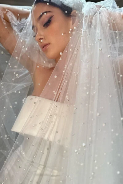 Karl Pearl Embroidered Long Dream Tulle Veil - 31