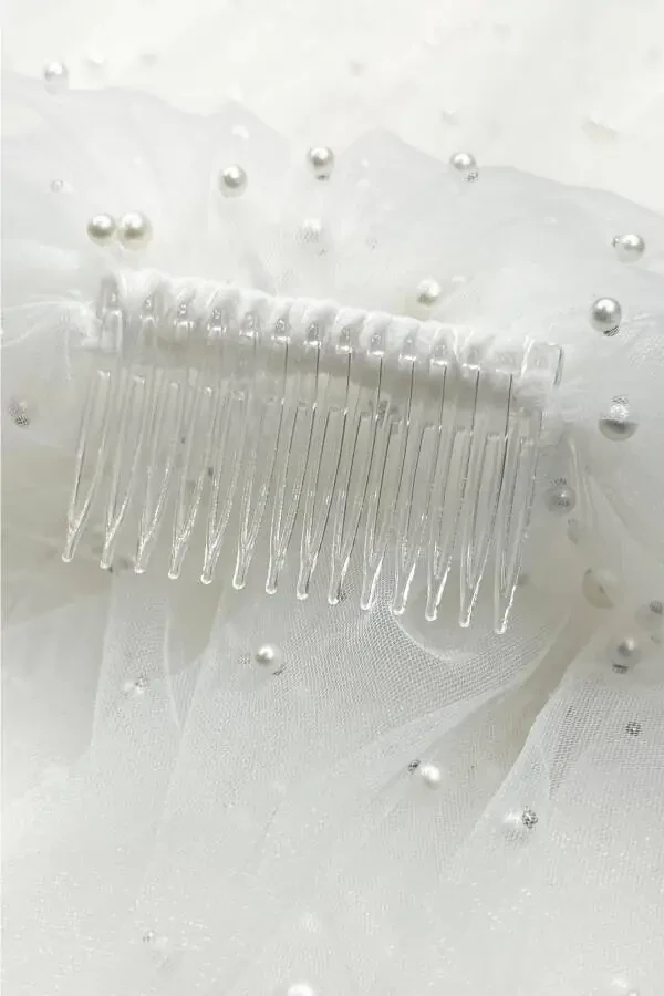 Karl Pearl Embroidered Long Dream Tulle Veil - 35