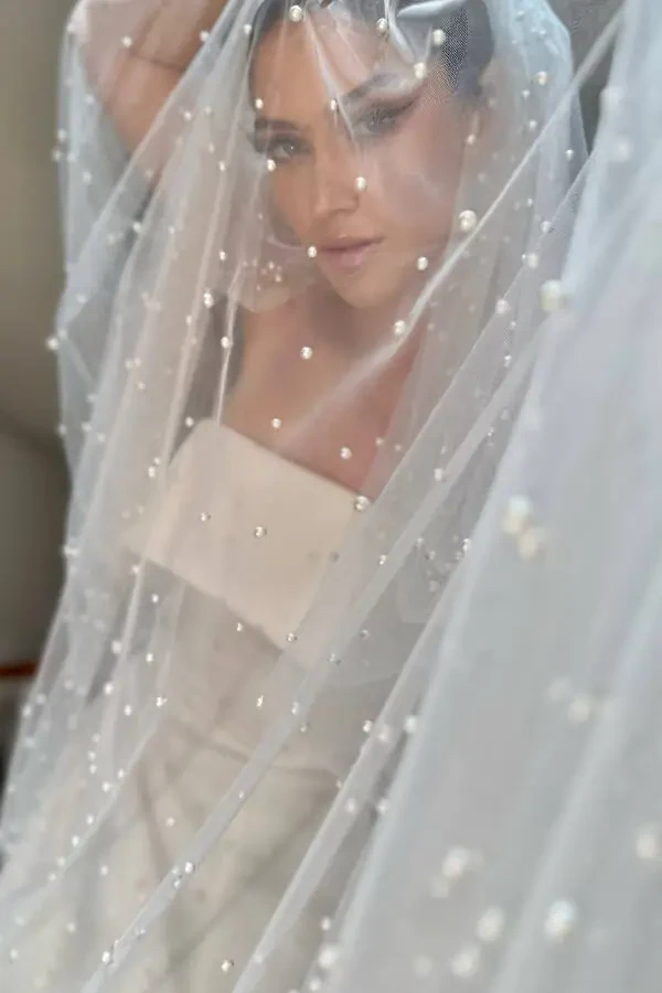 Karl Pearl Embroidered Long Dream Tulle Veil - 25