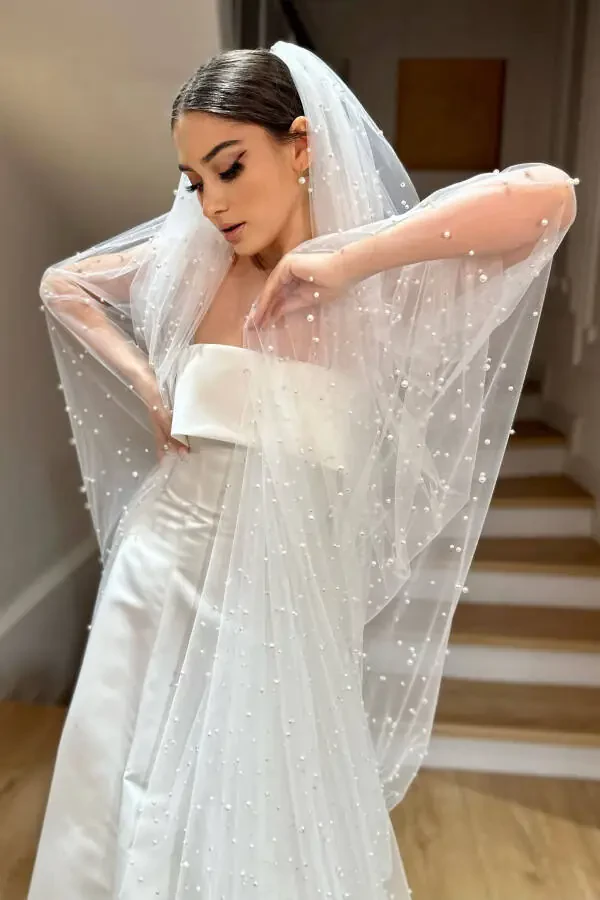 Karl Pearl Embroidered Long Dream Tulle Veil - 15