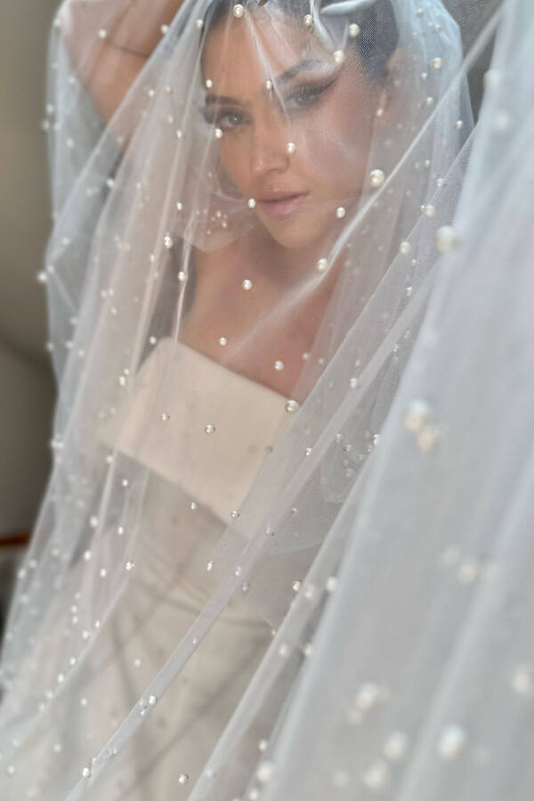 Karl Pearl Embroidered Long Dream Tulle Veil - 46