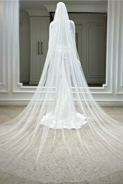 Karl Pearl Embroidered Long Dream Tulle Veil - 12