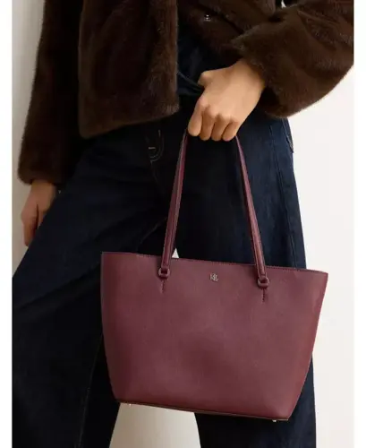 Karly Crosshatch Leather Medium Shopper Tote Bag - Dark Garnet - Lauren Ralph Lauren (1)