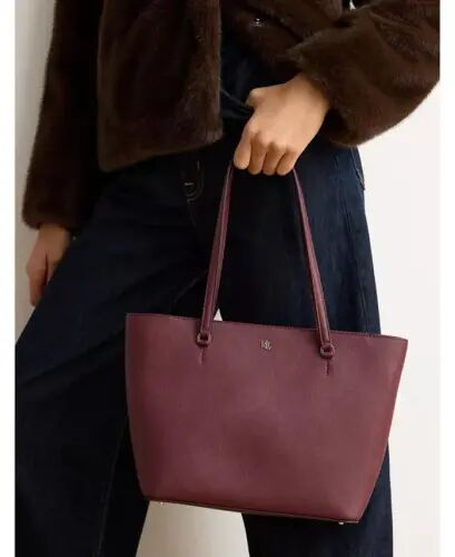 Karly Crosshatch Leather Medium Shopper Tote Bag - Dark Garnet - Lauren Ralph Lauren (1)