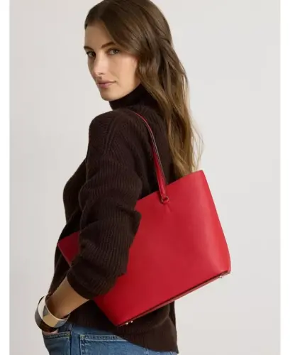 Karly Crosshatch Leather Medium Shopper Tote Bag - Festive Red - Lauren Ralph Lauren (1)