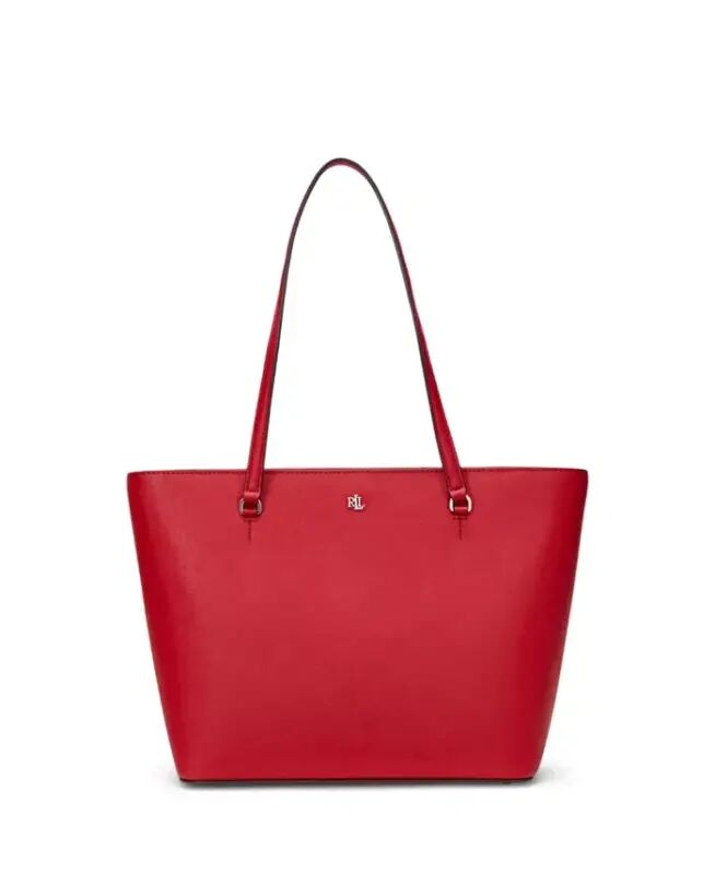 Karly Crosshatch Leather Medium Shopper Tote Bag - Festive Red - Lauren Ralph Lauren