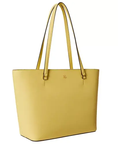 Karly Crosshatch Leather Medium Shopper Tote Bag - Lemon Sorbet - 4