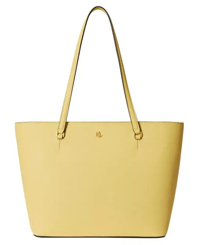 Karly Crosshatch Leather Medium Shopper Tote Bag - Lemon Sorbet - Lauren Ralph Lauren