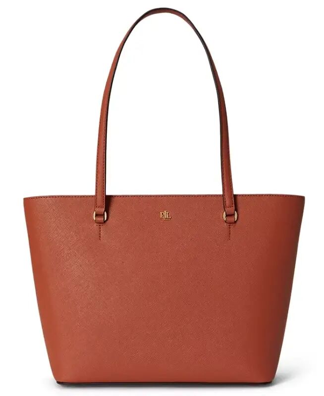 Karly Crosshatch Leather Medium Shopper Tote Bag - Red Terracotta - Lauren Ralph Lauren