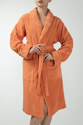 Carmine Robe Desert - Ekstra Yumusak, Modern Ve Ozel Tasarim %100 Pamuk Unisex Salyaka Bornoz - KREMİT - 1