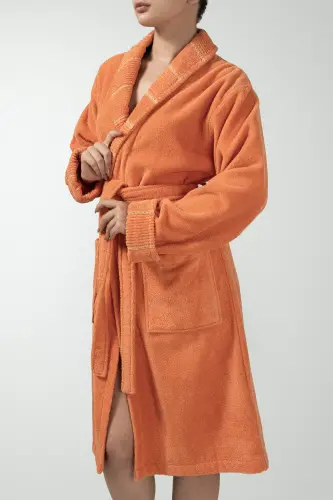 Carmine Robe Desert - Ekstra Yumusak, Modern Ve Ozel Tasarim %100 Pamuk Unisex Salyaka Bornoz - KREMİT - 2