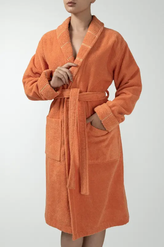 Carmine Robe Desert - Ekstra Yumusak, Modern Ve Ozel Tasarim %100 Pamuk Unisex Salyaka Bornoz - KREMİT - 4