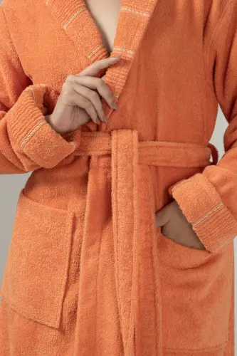 Carmine Robe Desert - Ekstra Yumusak, Modern Ve Ozel Tasarim %100 Pamuk Unisex Salyaka Bornoz - KREMİT - 7