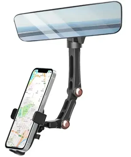 Karmus Rearview Mirror Phone Holder for Car, Rear View Mirror Phone Holder, Rotatable and Retractable Car Phone Holder Mount, Car Truck Essentials Accessories Compatible with All Cell Phones - 1