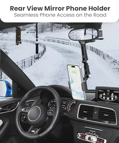 Karmus Rear View Mirror Phone Holder, Aluminum Alloy Mount Car Phone Holder Universal Rotatable and Retractable Rearview Mirror Phone Mount for Car Truck - 2