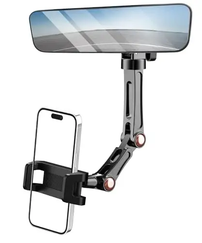 Karmus Rear View Mirror Phone Holder, Rearview Mirror Phone Holder for Car, Rotatable and Retractable Car Phone Holder Mount, Car Truck Essentials Accessories Compatible with All Cell Phones - KARMUS