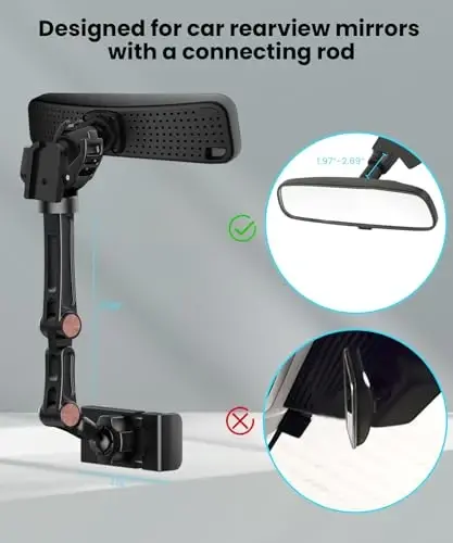 Karmus Rear View Mirror Phone Holder, Rearview Mirror Phone Holder for Car, Rotatable and Retractable Car Phone Holder Mount, Car Truck Essentials Accessories Compatible with All Cell Phones - 3