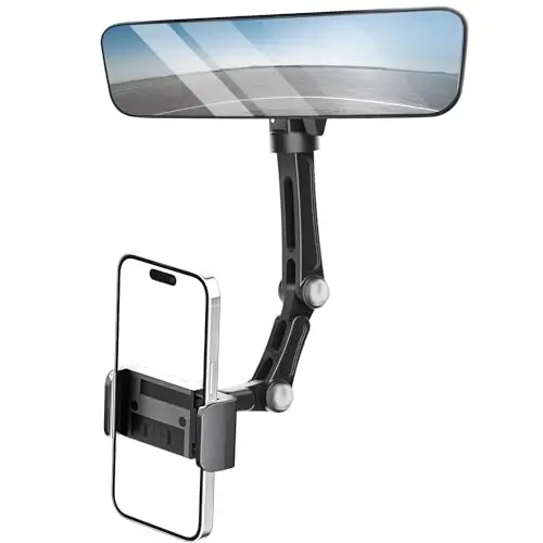 Karmus Rear View Mirror Phone Holder, Aluminum Alloy Mount Car Phone Holder Universal Rotatable and Retractable Rearview Mirror Phone Mount for Car Truck 