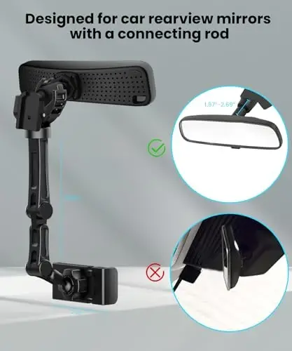Karmus Rear View Mirror Phone Holder, Aluminum Alloy Mount Car Phone Holder Universal Rotatable and Retractable Rearview Mirror Phone Mount for Car Truck - 3