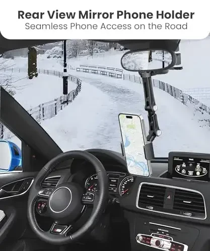 Karmus Rear View Mirror Phone Holder, Aluminum Alloy Mount Car Phone Holder Universal Rotatable and Retractable Rearview Mirror Phone Mount for Car Truck - 2