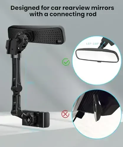 Karmus Rear View Mirror Phone Holder, Aluminum Alloy Mount Car Phone Holder Universal Rotatable and Retractable Rearview Mirror Phone Mount for Car Truck - 3