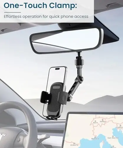 Karmus Rear View Mirror Phone Holder, Barcha mobil telefonlar bilan universal mos, ko'p burchakli sozlash va ishonchli moslikka ega alyuminiy qotishma o'rnatish - 3