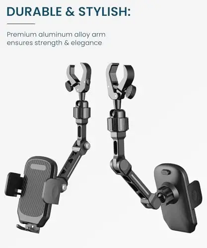 Karmus Rear View Mirror Phone Holder, Barcha mobil telefonlar bilan universal mos, ko'p burchakli sozlash va ishonchli moslikka ega alyuminiy qotishma o'rnatish - 2