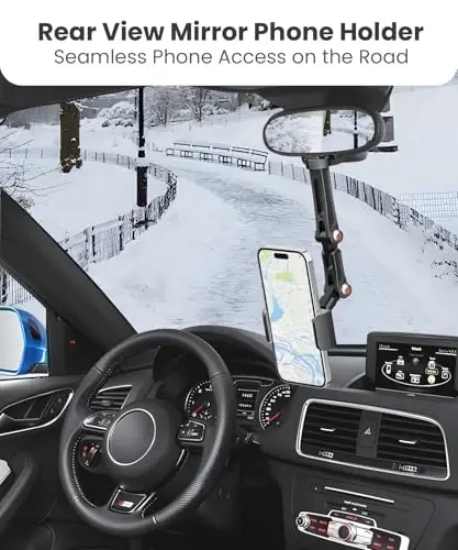 Karmus Rear View Mirror Phone Holder, Rearview Mirror Phone Holder for Car, Rotatable and Retractable Car Phone Holder Mount, Car Truck Essentials Accessories Compatible with All Cell Phones - KARMUS (1)